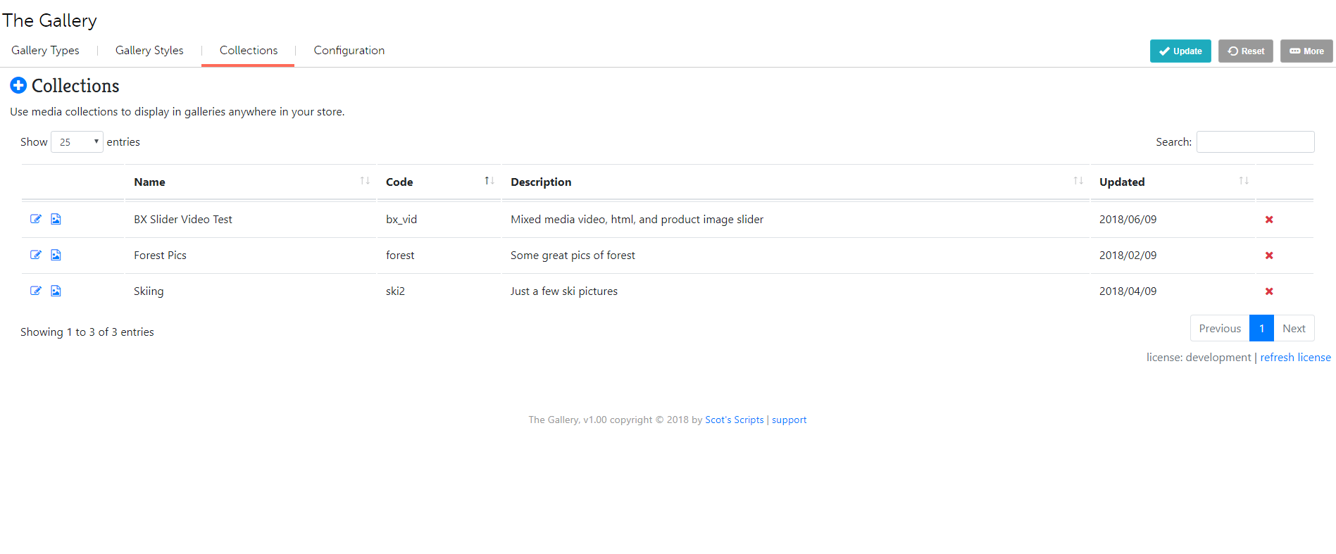 List of custom media collections screen